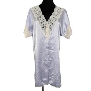 Vintage 80s Purple Satin Sleep Dress Lace Nightgown Grandmacore M Coquette